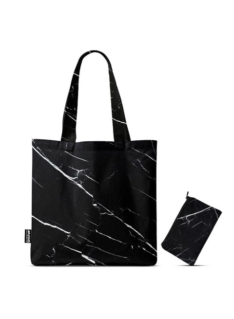 Printed Modern Tote Bag With Special Design - Size 38 * 40 Cm - With Pouch - Black Marble TB/701